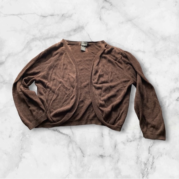 Maurices silk blend crop open cardigan, bolero style brown small - Picture 2 of 3